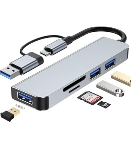 وصلة USB-C Hub 5 في 1 – USB 3.0 + قارئ SD/TF – سرعة نقل عالية وتوافق واسع