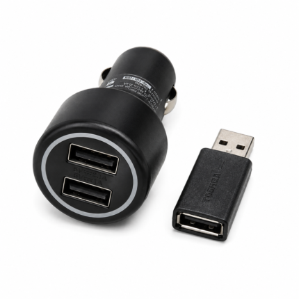 شاحن سيارة مزدوج المنافذ مع وصلة محول USB ماركة توشيبا (Toshiba Dual USB Car Charger with Adapter)