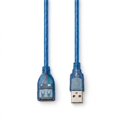 كابل وصلة تمديد يو إس بي أزرق شفّاف قصير (Transparent Blue USB Extension Cable - Male to Female)