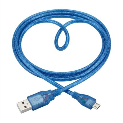 كابل شحن ونقل بيانات مايكرو يو إس بي أزرق شفّاف (Transparent Blue Micro-USB to USB Cable)